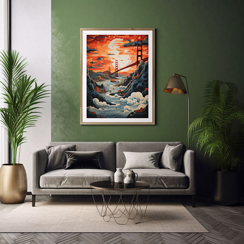 San Francisco,Golden Gate Bridge, Vibrant Digital Art Stylish Home Decor Poster Print