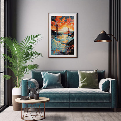 City View Vibes Spectacular Digital Art  San Francisco,Golden Gate Bridge, Home Decor Poster Print