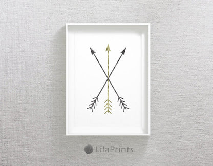 Mustard Yellow Decor, Minimalist Crossed Arrow Print, Room Wall Art Decor