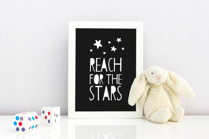Minimalist Poster Reach for the Stars Print, Black and White Nursery Prints Art