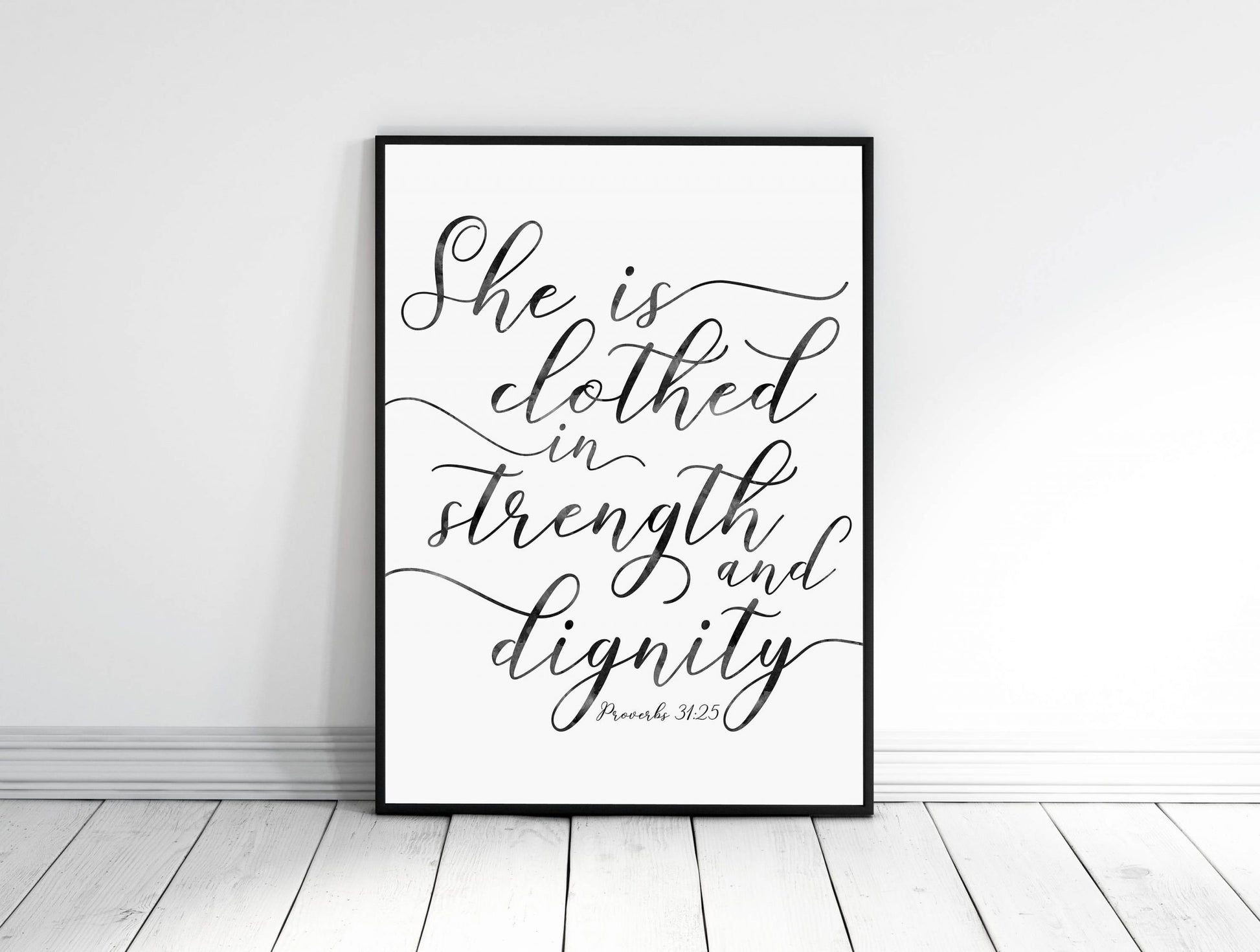 Bible Verse Wall Art She is clothed in strength and dignity, Proverbs 31:25, Christian Wall Art