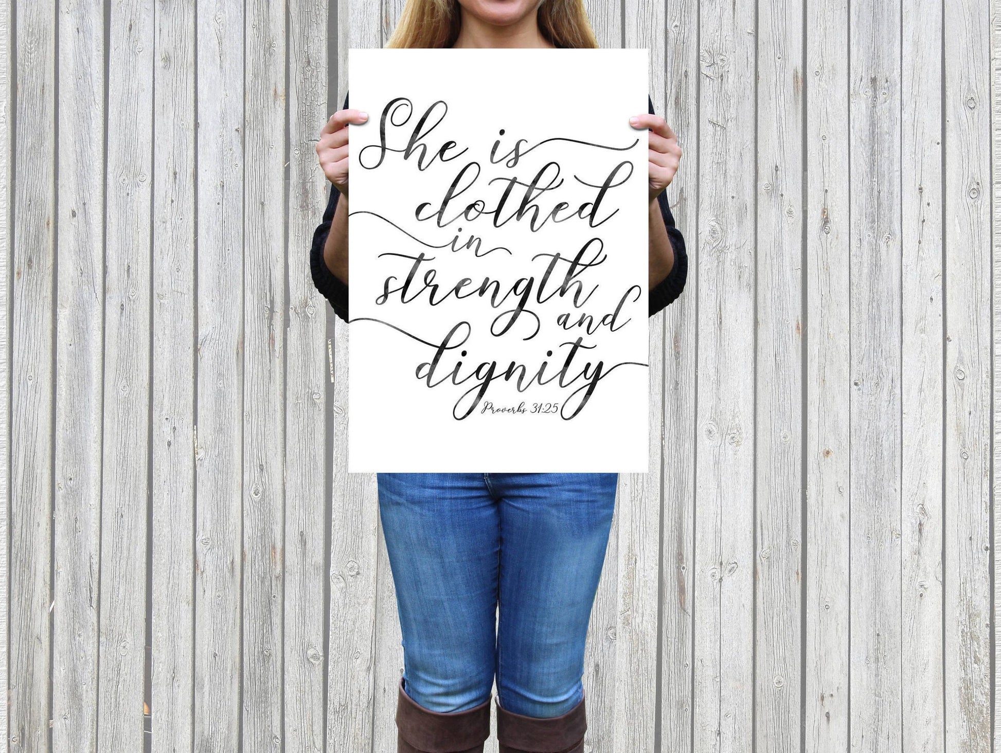 Bible Verse Wall Art She is clothed in strength and dignity, Proverbs 31:25, Christian Wall Art