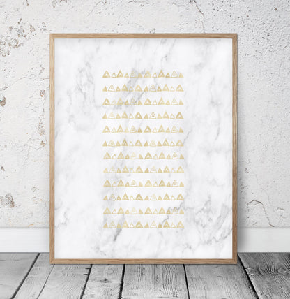 Geometric Triangle Wall Art, Gold & White Abstract Artwork, Room Wall Art Decor