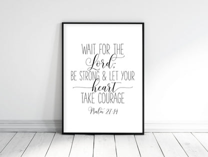 Christian Bible Scripture Wait for the Lord Psalm 27:14, Religious Gifts, Inspirational Wall Art