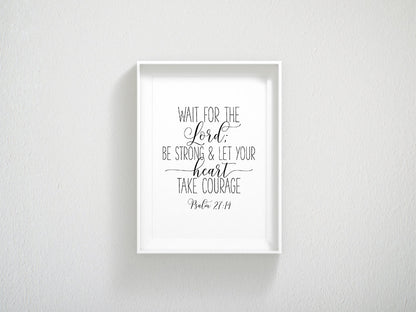 Christian Bible Scripture Wait for the Lord Psalm 27:14, Religious Gifts, Inspirational Wall Art