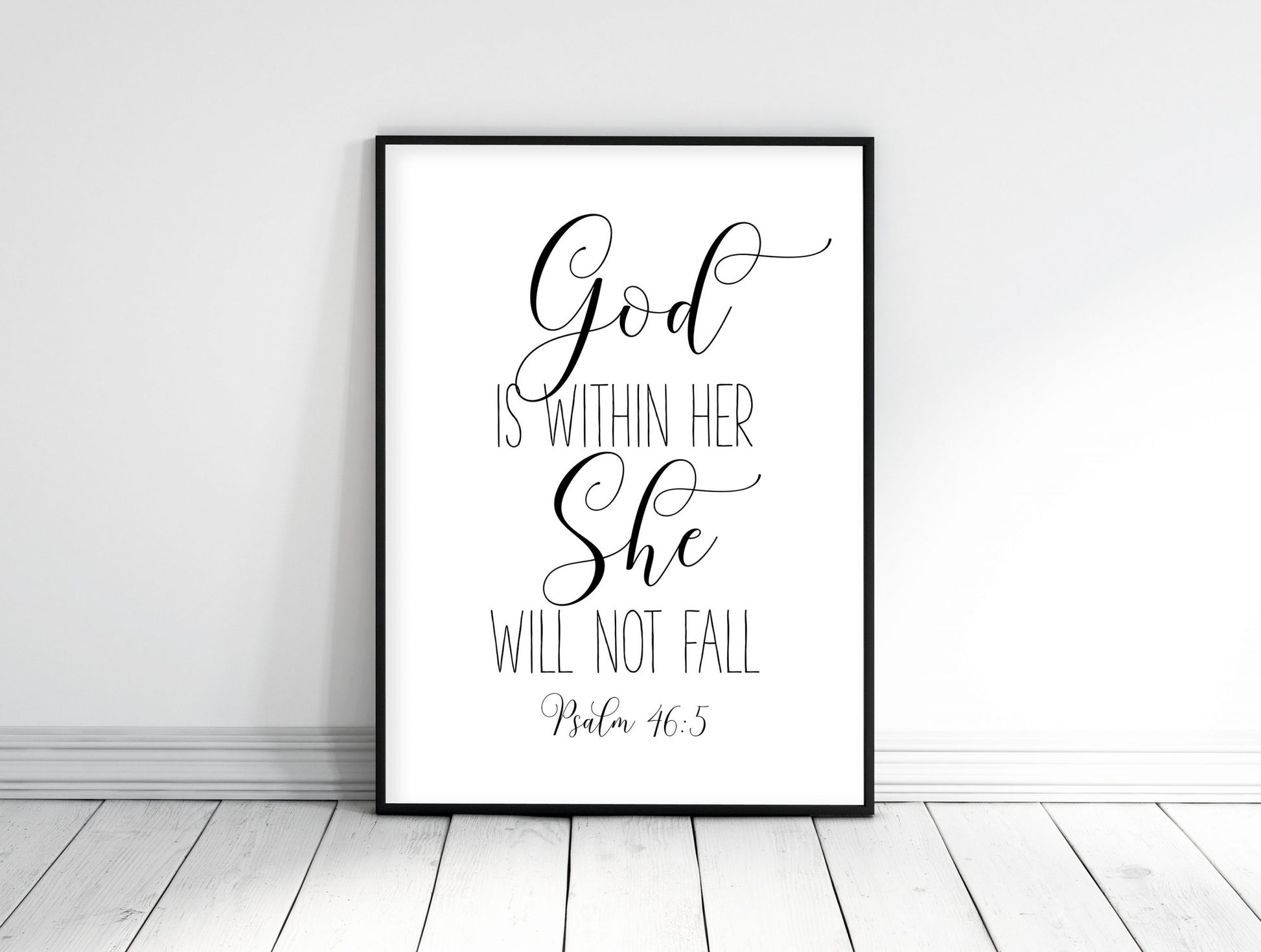 Bible Verse Print, God Is Within Her She Will Not Fall, Psalm 46:5, Bible Nursery Decor Wall Art