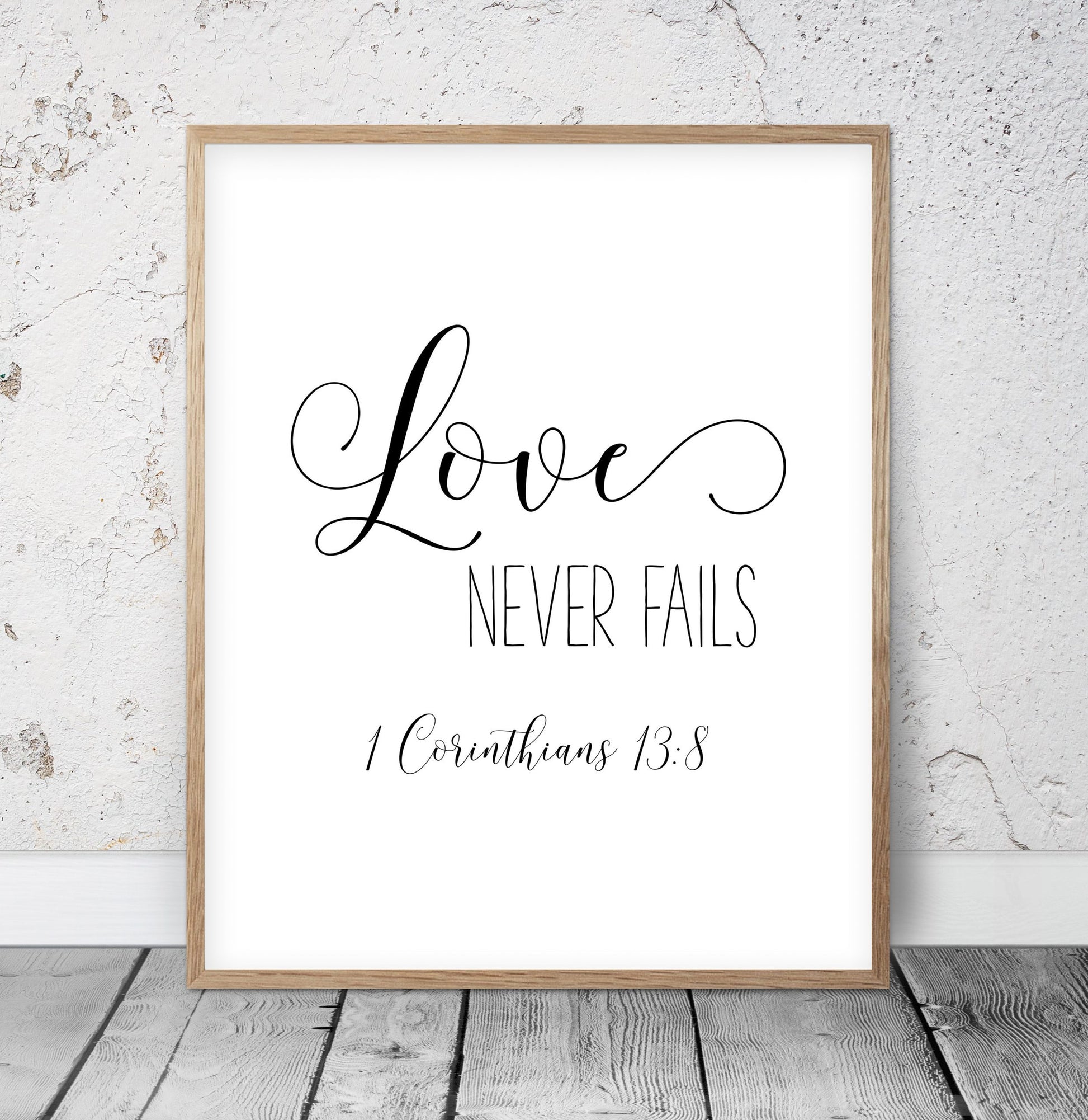 Scripture Decor, Love Never Fails, Wedding Wall Art, Christian Art, 1 Corinthians 13:8