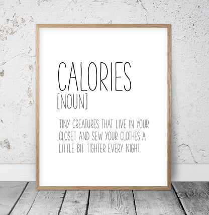 Calories Definition Poster Kitchen Printable Wall Art, Kitchen Home Decor Print