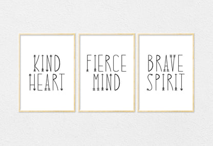 Kind Heart Fierce Mind Brave Spirit Nursery Quotes,Kids Wall Print,Boys Wall Art