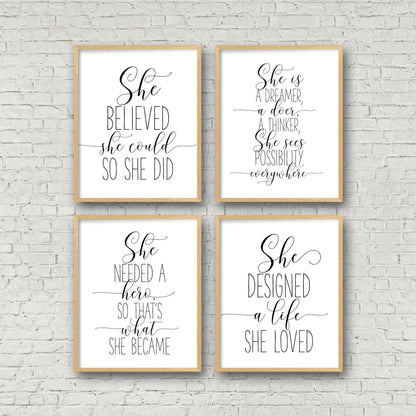 She Believed She Could So She Did, Inspirational Print, Girl Quotes Room Decor