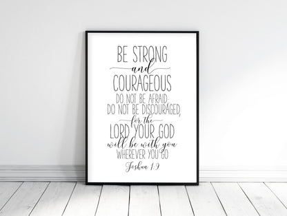 Christian Nursery Sign Be Strong And Courageous, Joshua 1:9, Bible Verse Prints