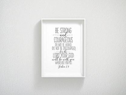 Christian Nursery Sign Be Strong And Courageous, Joshua 1:9, Bible Verse Prints
