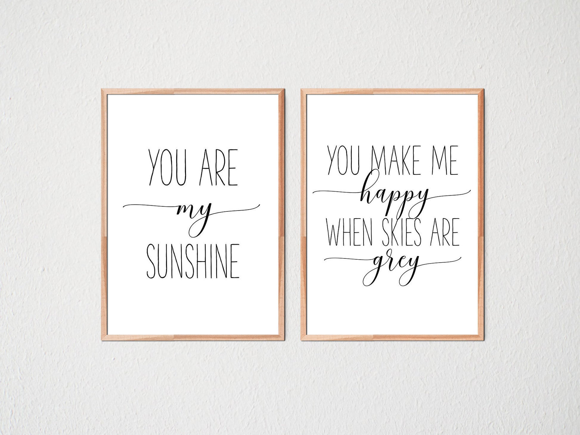 Set of 2, Nursery Prints Set You Are My Sunshine Wall Art, You Make Me Happy Print Art