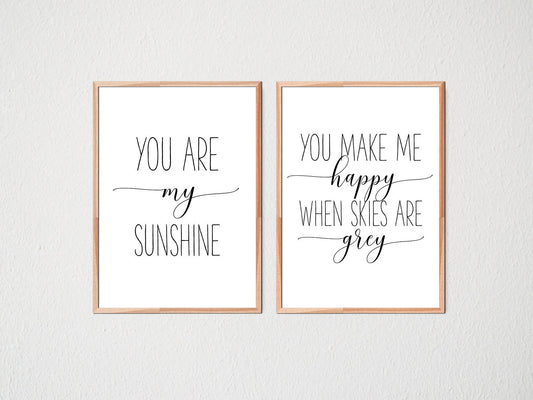 Set of 2, Nursery Prints Set You Are My Sunshine Wall Art, You Make Me Happy Print Art