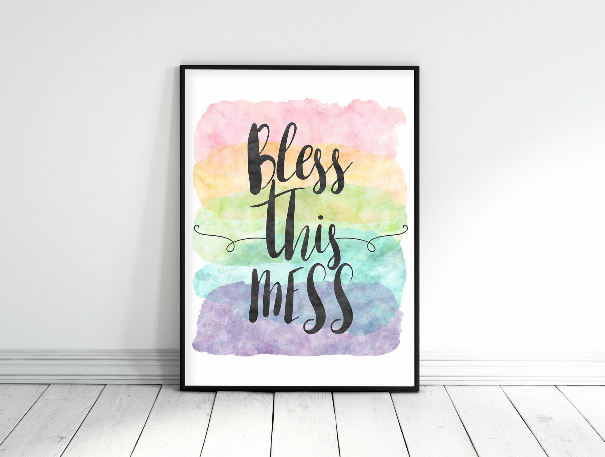 Inspirational Quote Bless This Mess, Printable Home Watercolor Quotes Print