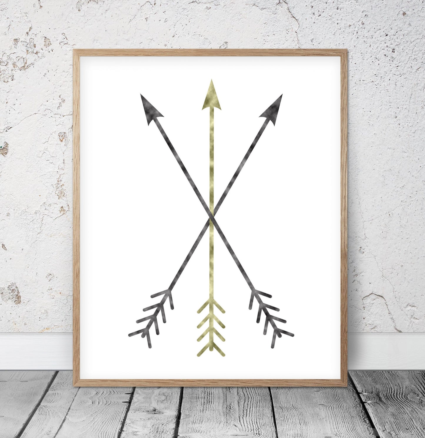 Mustard Yellow Decor, Minimalist Crossed Arrow Print, Room Wall Art Decor