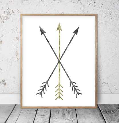 Mustard Yellow Decor, Minimalist Crossed Arrow Print, Room Wall Art Decor