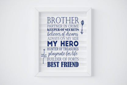 Brother Sign Gift,Boys Room Decor,Brother Quotes,Nursery Wall Art Home Decor