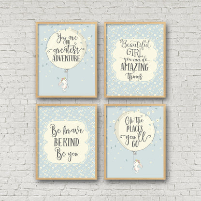 Be Kind Be Brave Be You, Blue Nursery Decor, Girls Floral Nursery Wall Art Decor