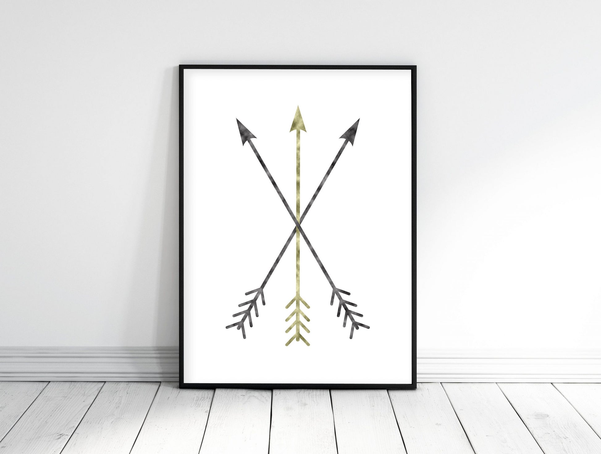 Mustard Yellow Decor, Minimalist Crossed Arrow Print, Room Wall Art Decor