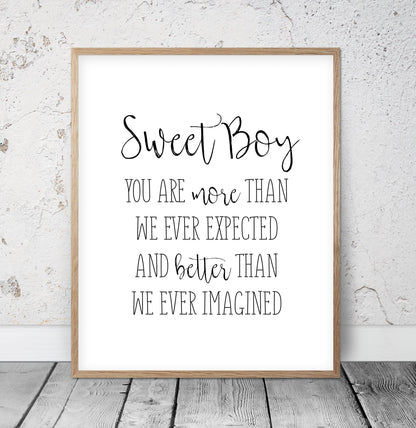 Sweet Boy You Are More Than We Ever Expected,Room Decor,Nursery Wall Art