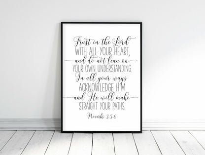 Trust in the Lord, Proverbs 3 5-6 , Nursery Bible Verse Prints, Wall Art, Nursery Kids Room Decor