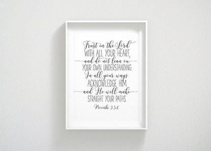 Trust in the Lord, Proverbs 3 5-6 , Nursery Bible Verse Prints, Wall Art, Nursery Kids Room Decor