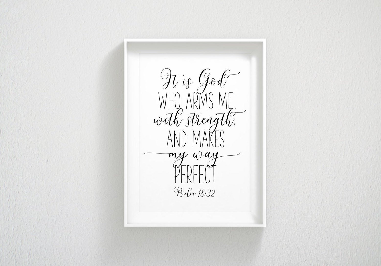 Nursery Bible Verse Prints, It Is God Who Arms Me With Strength, Psalm 18 32, Scripture Wall Art