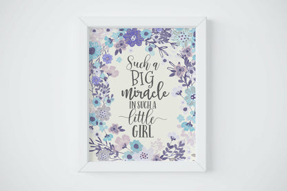 Such A Big Miracle In Such A Little Girl,Flowers Watercolor,Floral Nursery Wall Art