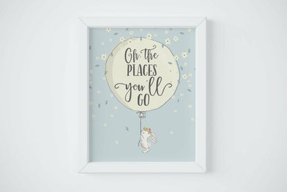 Oh the Places You'll Go, Dr Suess Quotes, Hot Air Balloon Nursery Wall Art Decor