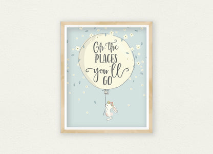 Oh the Places You'll Go, Dr Suess Quotes, Hot Air Balloon Nursery Wall Art Decor