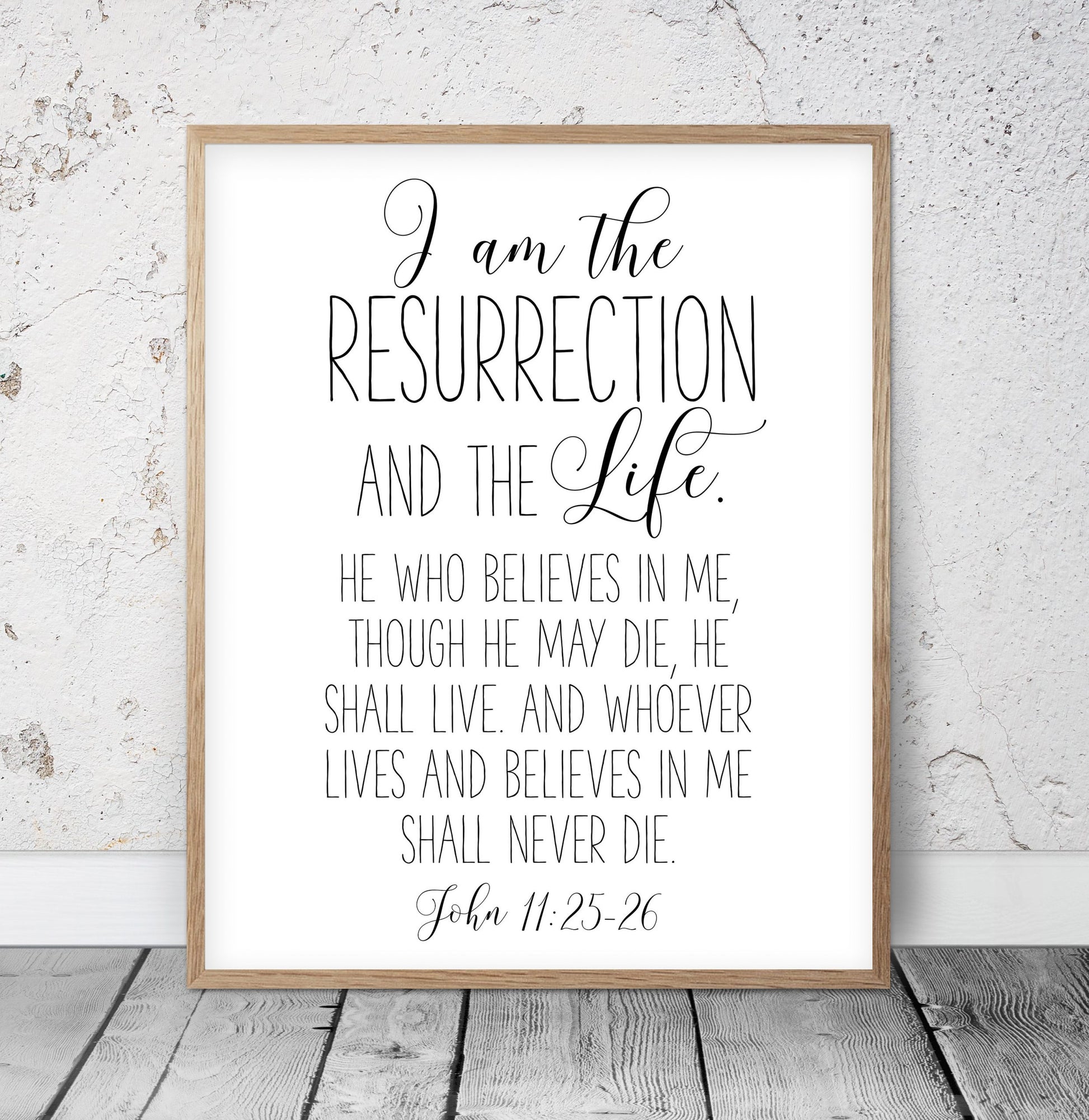 Nursery Bible Verse Prints, Scripture Wall Art, John 11:25, Nursery Decor Kids Wall Art Decor