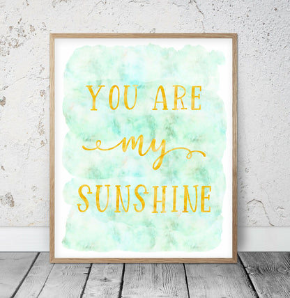 You Are My Sunshine, Nursery Watercolor Wall Art Print Decor Girl Room Gift