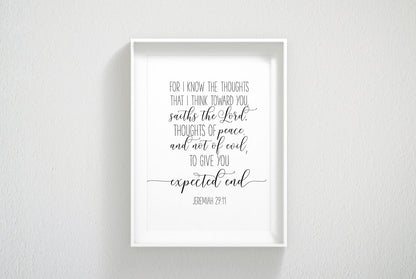Jeremiah 29 11, For I Know The Thoughts That I Think Toward You,Bible Verse Prints,Nursery Wall Art