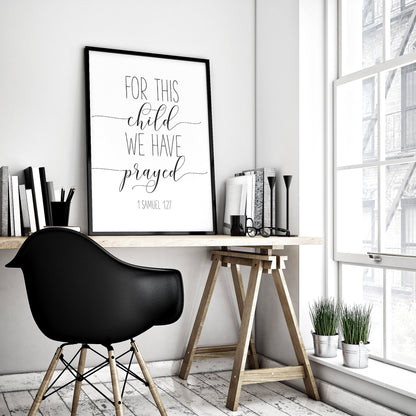 For This Child We Have Prayed, 1 Samuel 1 27, Bible Verse Printable Wall Art, Bible Quotes