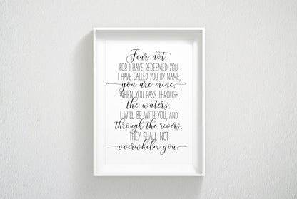 Isaiah 43:1 Fear Not I Have Redeemed You, Nursery Bible Verse Wall Art, Girls Room Decor