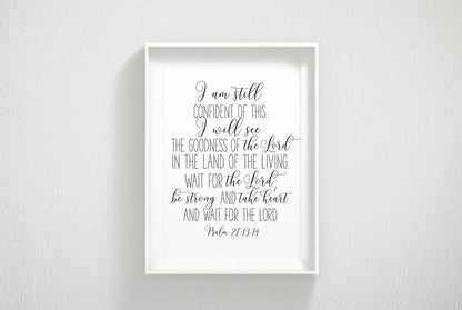 Psalm 27:13, Printable Bible Verses, Scripture Prints, Christian Verses, Nursery Prints Wall Art