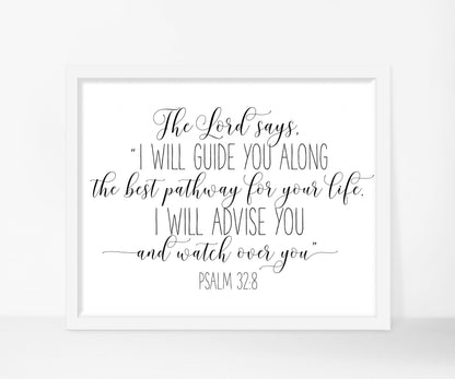 Psalm 32:8, Nursery Bible Verse Printable Art,Scripture Prints, Girls Room Decor Nursery