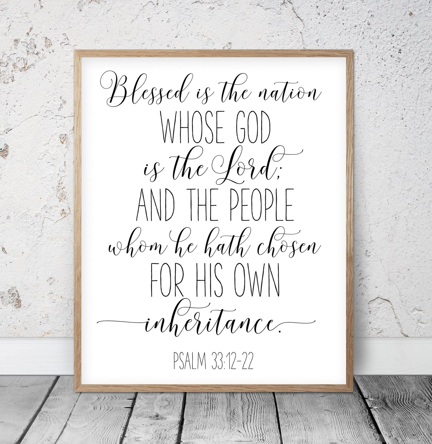 Blessed is the Nation, Psalm 33:12, Nursery Bible Verse Printable, Scripture Wall Art
