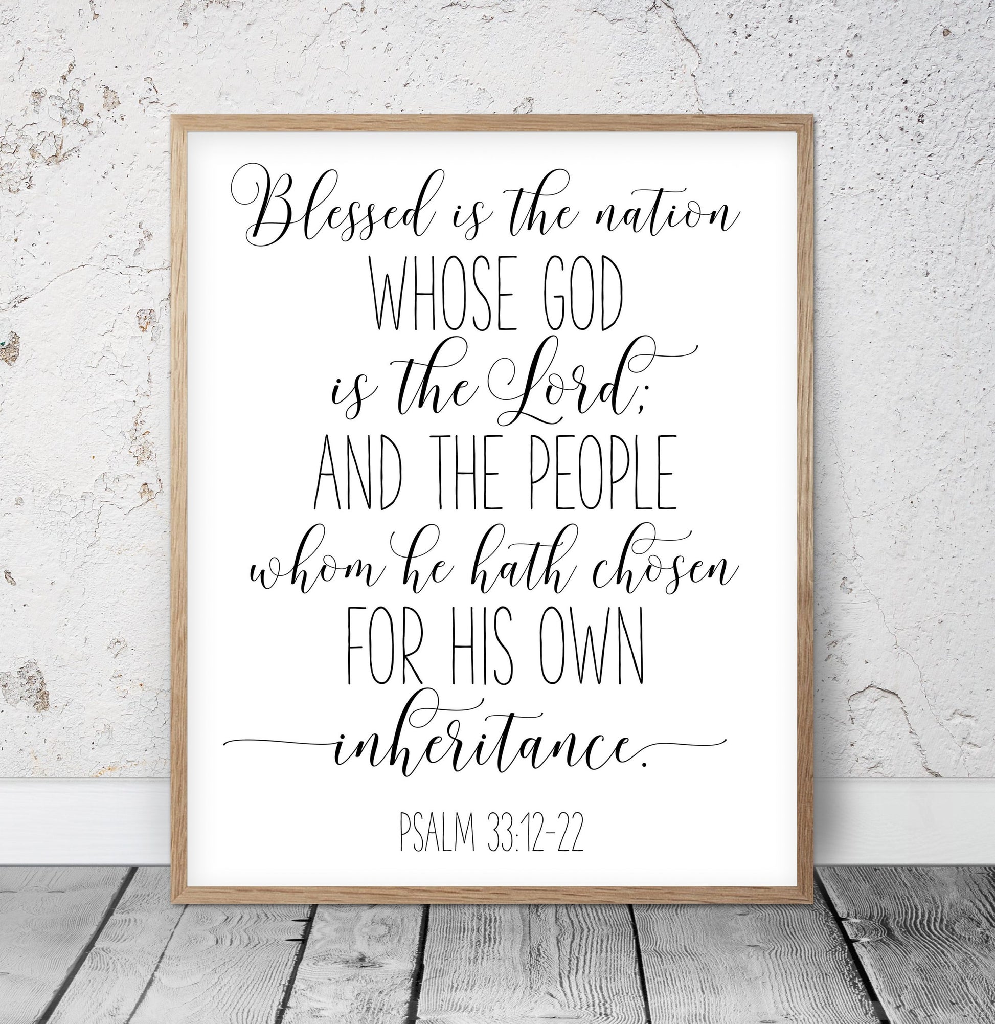 Blessed is the Nation, Psalm 33:12, Nursery Bible Verse Printable, Scripture Wall Art