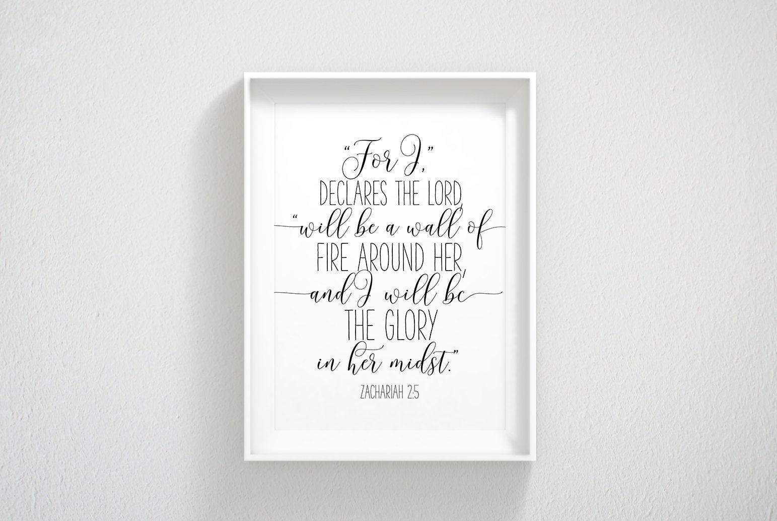 I Will Be A Wall Of Fire Around Her, Zachariah 2:5, Nursery Bible Verse Printable Art, Girls Room