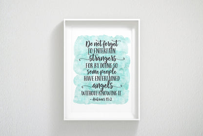 Hebrews 13:2, Do Not Forget To Entertain Strangers, Nursery Bible Verse Wall Art, Scripture Prints