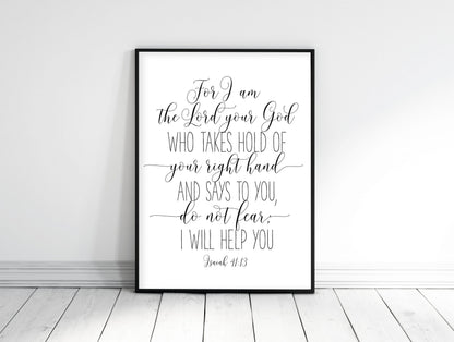 Fear Not Printable, Isaiah 41:13, Bible Verse Prints, Scripture Wall Art,Kids Room Decor Wall Art
