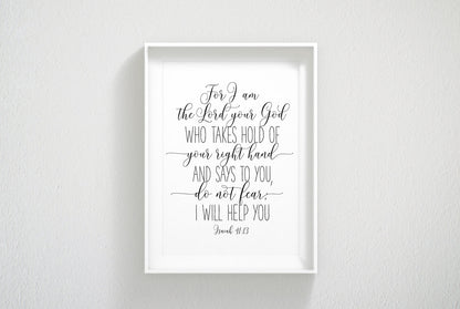 Fear Not Printable, Isaiah 41:13, Bible Verse Prints, Scripture Wall Art,Kids Room Decor Wall Art