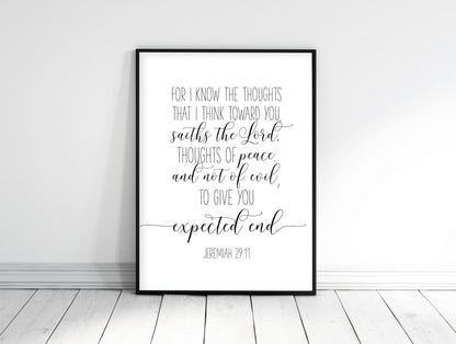 Jeremiah 29 11, For I Know The Thoughts That I Think Toward You,Bible Verse Prints,Nursery Wall Art