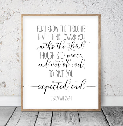 Jeremiah 29 11, For I Know The Thoughts That I Think Toward You,Bible Verse Prints,Nursery Wall Art