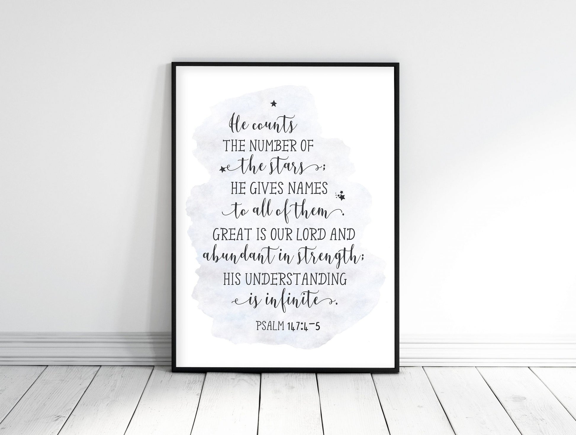 He Counts the Stars, Psalm 147:4, Bible Verse Wall Art, Printable Scripture Art,Nursery Room Prints