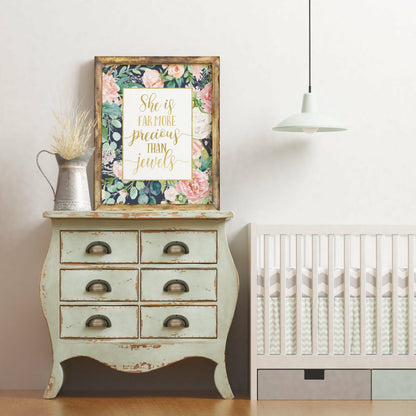 Bible Verse Wall Art, She Is Far More Precious Than Jewels,Proverbs 31:10, Scripture