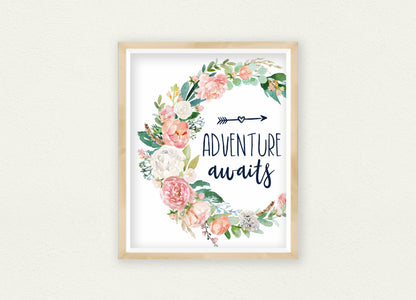 Adventure Awaits, Kids Room Decor, Bunny Print For Nursery Room Art Decor