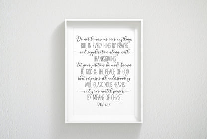 Do Not Be Anxious, Philippians 4:6-7, Christian Wall art, Bible Verse Wall Art, Nursery Printable Art